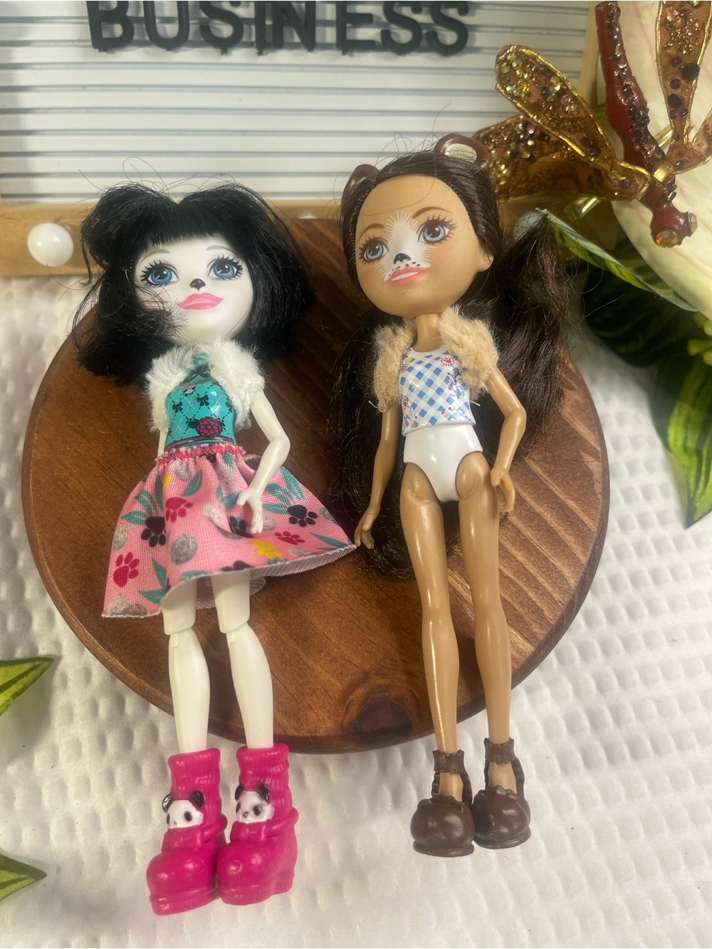 Enchantimals Doll Lot 2 Animal Girl Dolls Brown Hair Black Hair Mattel Toy Set